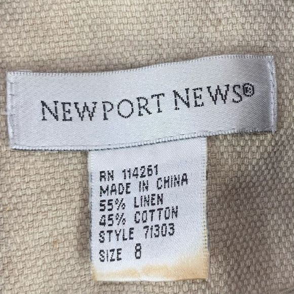 Newport News Women’s Sz 8 Cream Linen Cotton 2 Button Lace Fringe Blazer - Picture 5 of 12